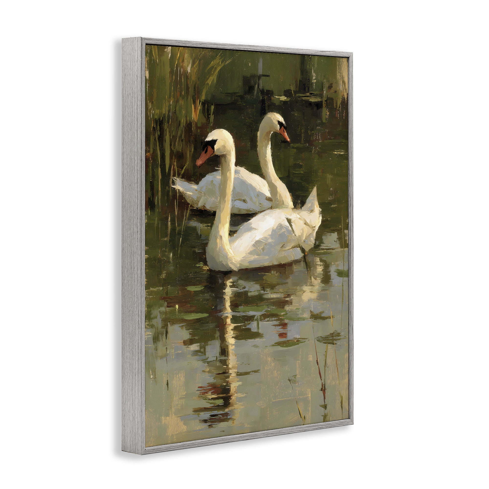 Stupell Industries Swans For A Swim Gray Framed Giclee Art, design by Petal Prints Design