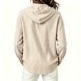 thumbnail image 5 of Puntoco Women's Hooded Button Down Shirt Jacket, Long Sleeve Pocket Loose Linen Look Sun Protection Beach Cover Up Cardigan Blouse Beige S, 5 of 7