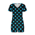 thumbnail image 5 of Scyoekwg Summer Vacation 2 Piece Outfits for Women Casual Polka Dots Print Trendy Short Sleeve V-Neck Tops Shorts Tracksuit Sweatsuits Sets Loose Matching Set Women (Sky Blue,XXL), 5 of 6