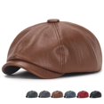 thumbnail image 5 of Gorro octogonal de PU, boina artística para jóvenes, para primavera y otoño, para exteriores, impermeable, para hombres y mujeres, sombrero de pintor retro, 5 of 5