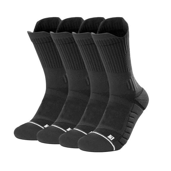 G&Y Cushion Running Socks for Women, Anti-Blister Moisture Wicking Athletic Crew Socks, 4Pairs, Black, L-XL