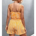 thumbnail image 4 of Mono a rayas con lazo en la cintura, cuello en V cruzado, tirantes de corte bajo, pantalones cortos informales sueltos, mono de verano, 4 of 6