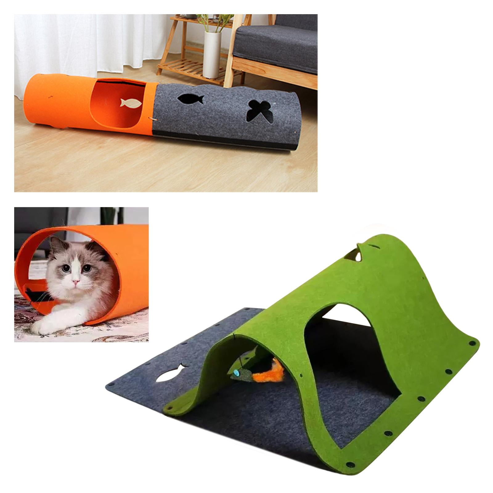 EHJRE Felt Cat Tunnel for Indoor Cats, with Hanging Mouse Cat Toy Foldable Peep Hole Pet Accessories Tent Playing Tube for Kitten Exercise 44x60cm , Green