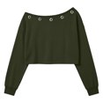 thumbnail image 4 of Women's Off Shoulder Crop Top Grommet Detail Long Sleeve Casual Pullover Sweatshirt, 4 of 9