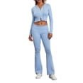 thumbnail image 3 of Yunliwuli Women’s Two Piece Outfits Set Long Sleeve Zip Up Cropped Hoodie and Bootcut Pants Set Loungewear, 3 of 10