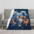 thumbnail image 2 of Durable Soft & Warm Flannel Blanket - Cozy Design with Whimsical Dogs & Wolf on Dark Blue Background Perfect for Sofa Travel & Bed, 2 of 7