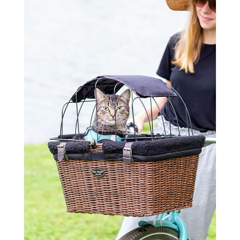 Pet Pilot MAX Wicker Bike Basket for Dogs Cats Includes Wire Cage Top w Sun Shade Plush Removable Padded Liner Walmart