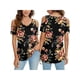 thumbnail image 5 of Txlixc - Camiseta de manga corta para mujer con cuello en V y hombros descubiertos con estampado de flores Txlixc Moda, 5 of 6