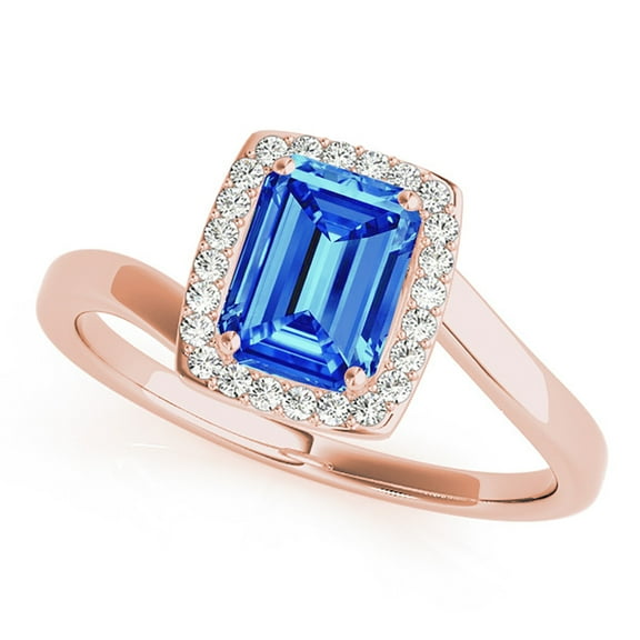 Mauli Jewels 10K Rose, White & Yellow Gold 1.00 CTW Emerald Cut Lab Created Tanzanite and Lab Grown Diamond Ring for Women