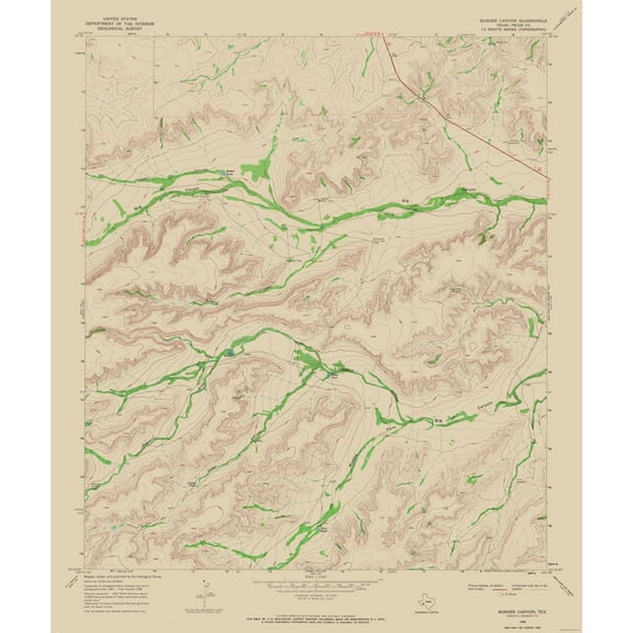 Topographical Map - Busher Canyon Texas Quad - USGS 1968 - Vintage Wall Art