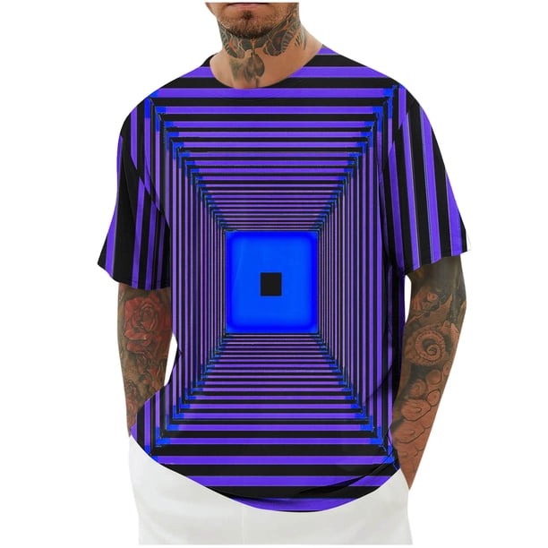 Mens Camisas de Manga Corta Impresión Casual Deportes Cuello Redondo Blusa, Poliéster Ligero para la Primavera Verano Al Aire Libre Uso Diario