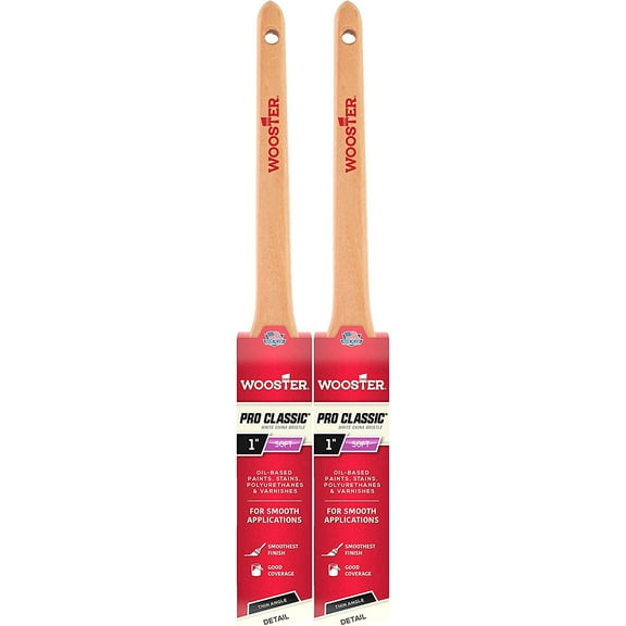 Wooster Genuine 1" Pro Classic White China Bristle Thin Angle Sash Paintbrush 2-Pack # Z1216-1-2PK