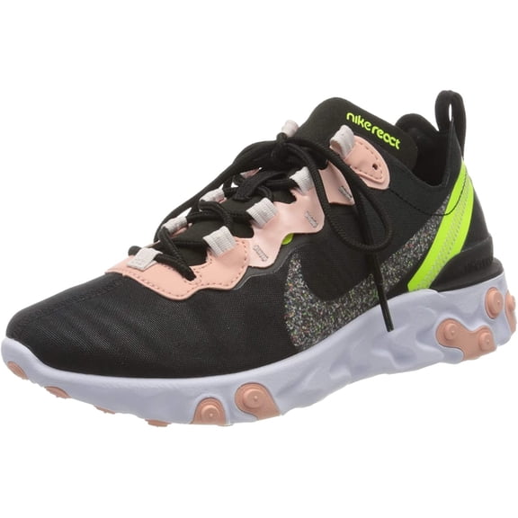 Nike Women's React Element 55 Premium Running Shoes (Black/Volt/Coral Stardust, 6)