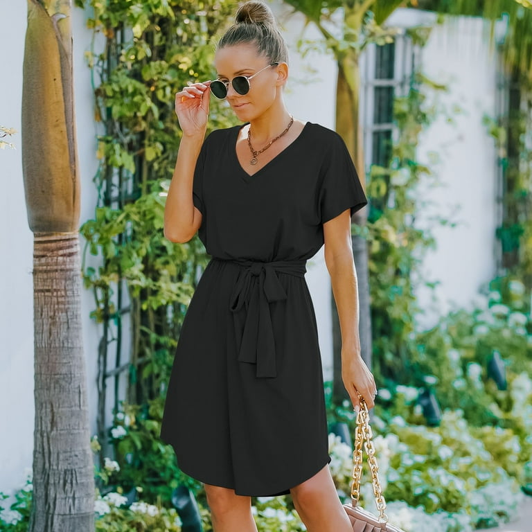 short sleeve denim shirt dress Effortless Summer Chic: Women's Casual Blue Denim Mini Shift Dress wit –  MsDressly