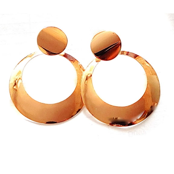 Large Shiny Gold Tone Hoop Double Drop Earrings 2.5 inch L Pierced