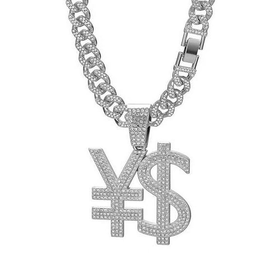 Dollar necklace Hip hop currency USD necklace pendant with diamonds European and American style light luxury long Cuban hip-hop necklace for men Chain 23.62 inches