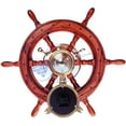 thumbnail image 2 of Nagina International Deluxe Teak Wood Premium Handcrafted Nautical Ship Wheel With Tarnish Resistant Ship's Brass Porthole Time's Clock | Lavish Elite Wall Decor | Monumental Corporate Gift, 2 of 4