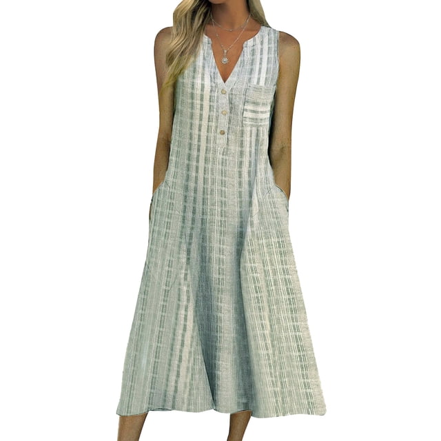 Vestido Casual de Cuello en V SAYOO para Mujeres Juniors con Bolsillos S-3XL