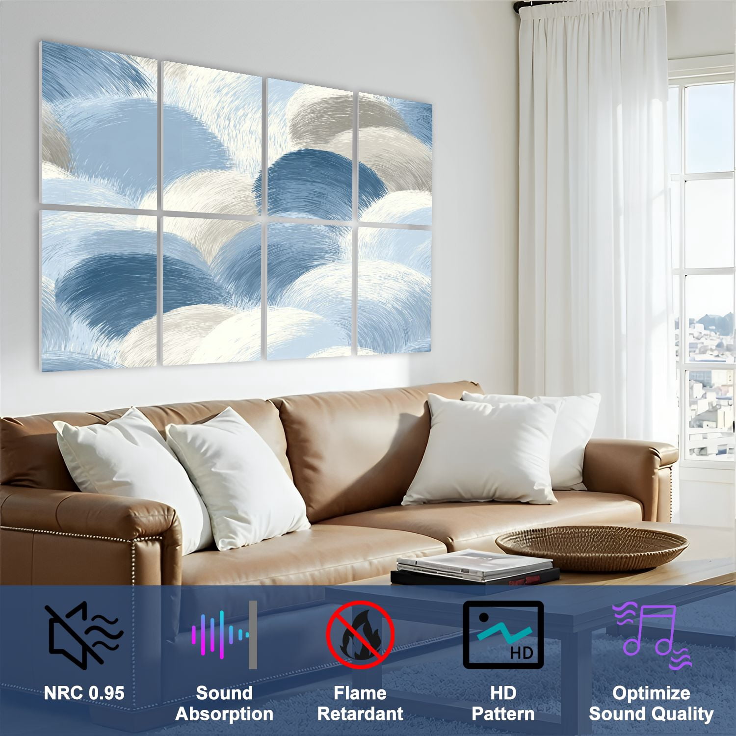 8 Pack Art Acoustic Panels Sound Absorbing Abstract Geometric Bold Colors Decorative Soundproof Wall Panels Self Adhesive for Nursery Game Room Bedroom 48"x32"