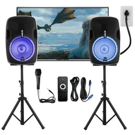 HYANKA 15 "1200W Dual Active & Passive Portable Pa System, Bluetooth Party Speakers with Subwoofer, Microphone and Speakers Set, Dj Speakers, Powered Pa Speakers System with FM, USB, EQ (1 Pair)