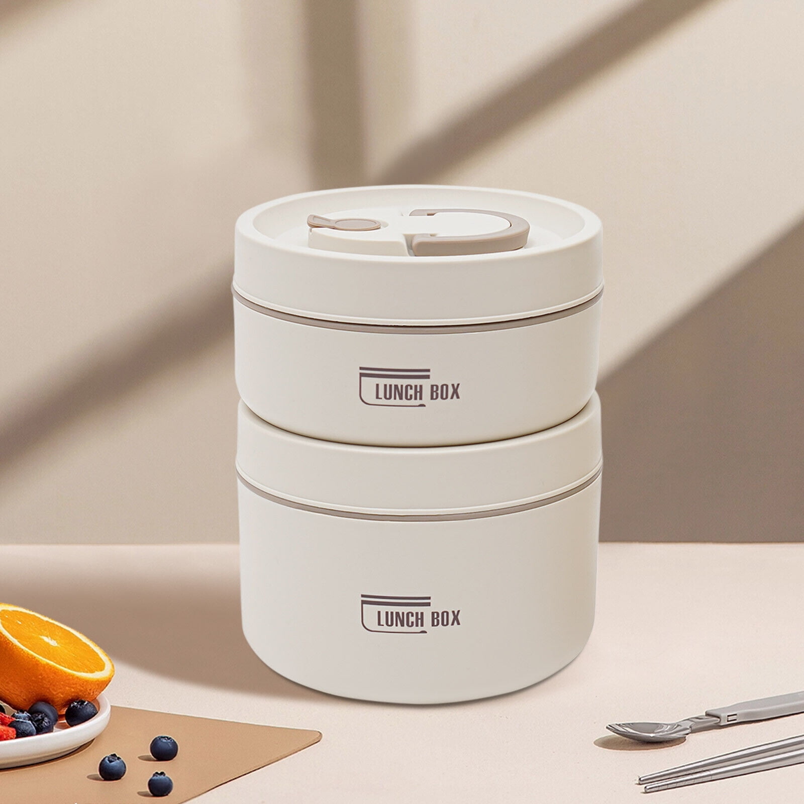 2PCS Round Lunch Box Portable Insulated Lunch Container Set Stainless Steel Bento Box