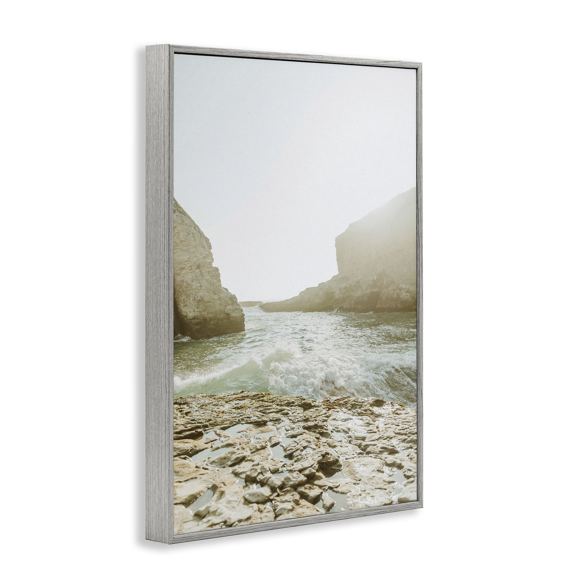 Stupell Industries Rocky Beach Cove Landscape Photography Gray Framed Art Print Wall Art, 16 x 24