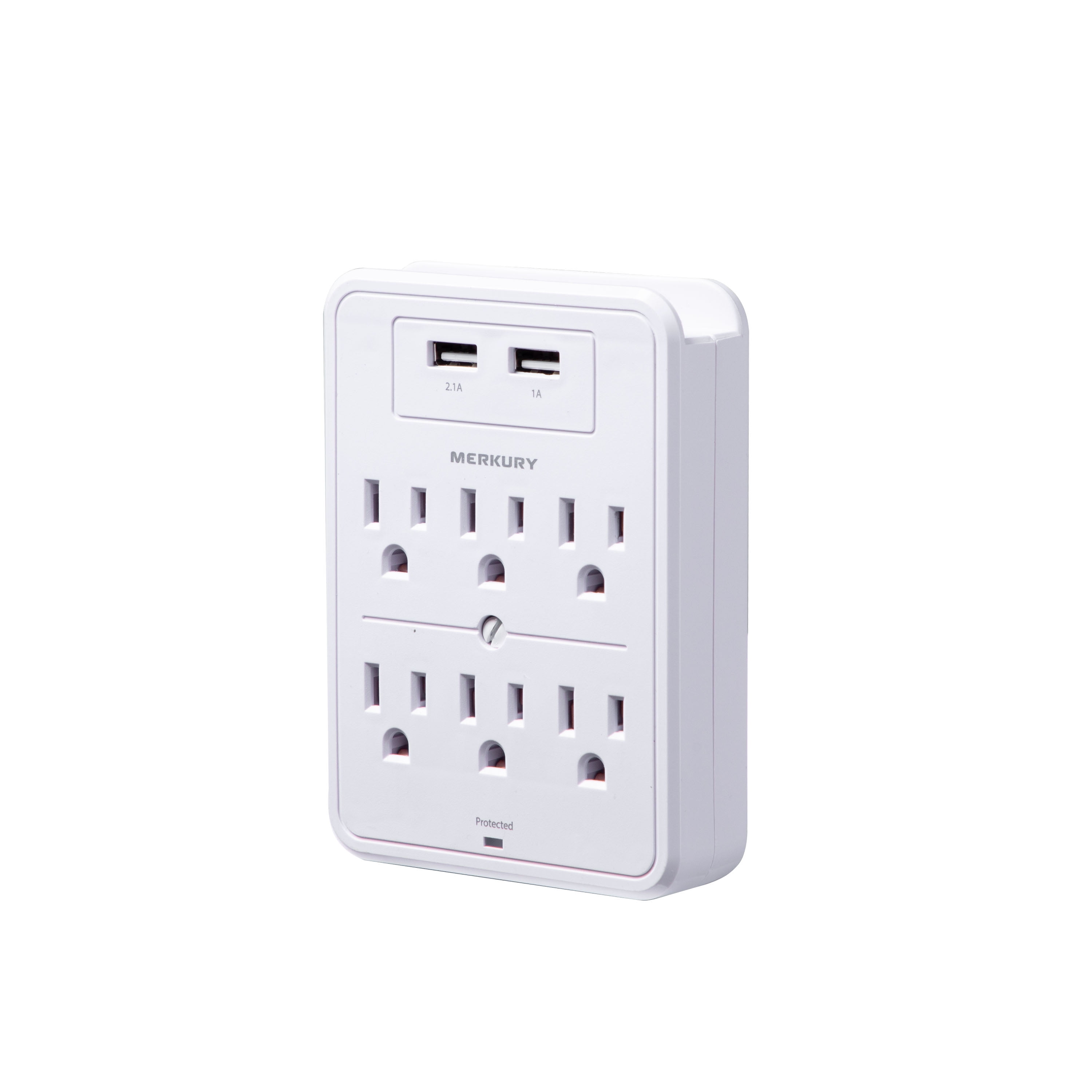 Merkury Innovations 3.1A USB Wall Charger 6-Outlet Extender with 2 USB Charging Ports and Phone Stand, White