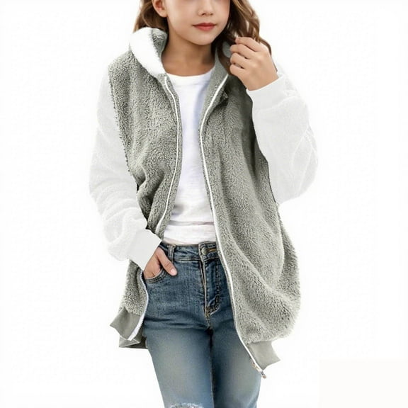 XXWXYD Kids Color-Block Zip Up Jacket Athletic Sports Coat Long Sleeve Winter Outerwear for Girls Boys 4-15Y Lightweight Sweatshirt with Hood