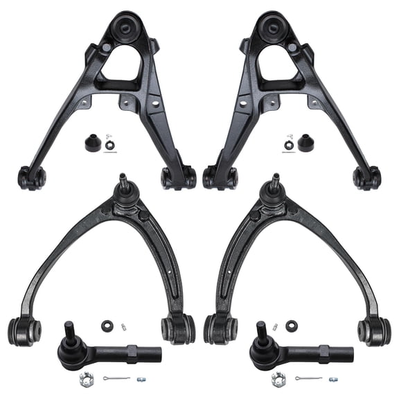 Detroit Axle - 6pc Front End Control Arms Kit for Chevy GMC Silverado Sierra Suburban 1500 Tahoe Yukon Cadillac Escalade, 4 Upper Lower Control Arms w/Ball Joints 2 Outer Tie Rods Replacement