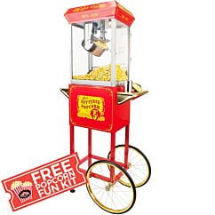 Funtime 4 oz Full-Size Hot Oil Popcorn Maker Machine with Cart, Red and