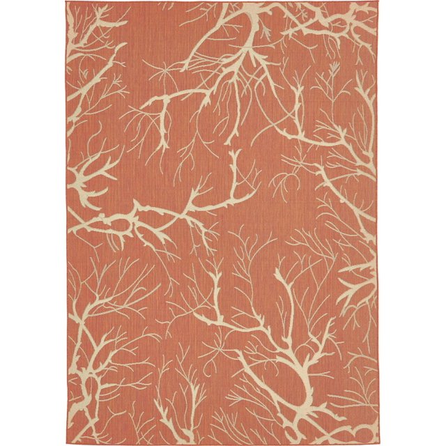 Unique Loom Botanical Collection Abstract Pictorial Transitional Indoor and Outdoor Flatweave Area Rug, 8 Feet x 11 Feet 4 Inch, Terracotta/Beige