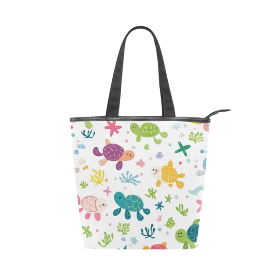 Zipper canvas bag, large capacity large size practical handbag, durable Canvas with leather material, DIY personalized pattern customization. Sea Turtles