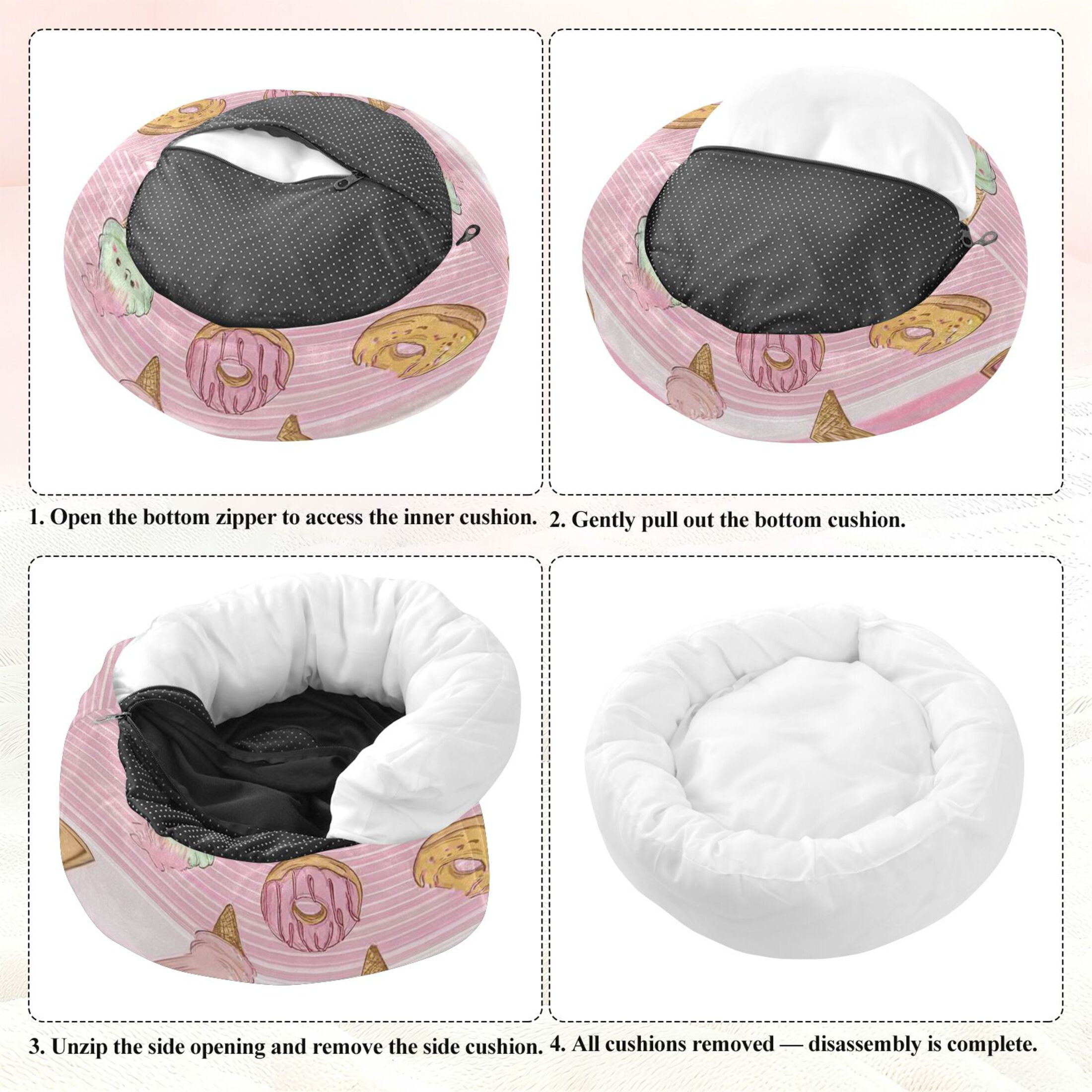 Iauyy Pet Couch Donut Cat Bed for Indoor Cats/Small Dogs Washable & Machine with Non-slip Bottom Calming Cat Furniture, Ice Cream (M)
