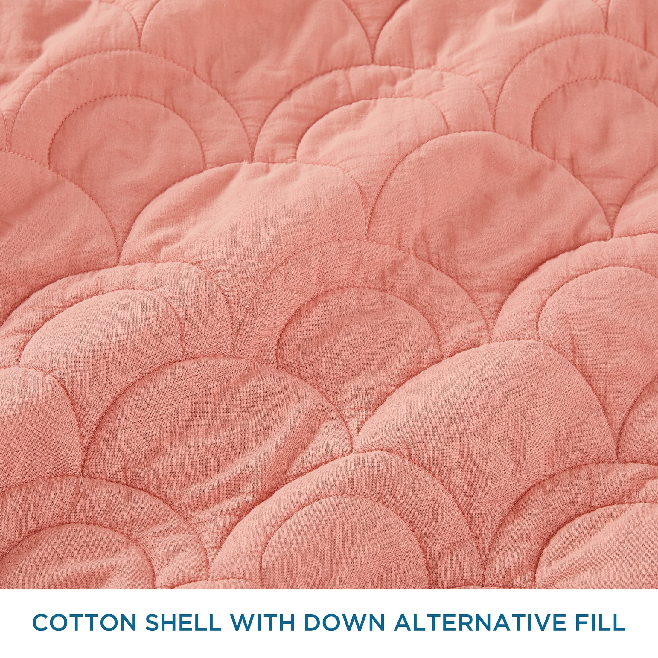 Coastal Living Harbor Scallop Stitch 3-Piece Quilt Set, King, Coral, 100% Cotton Bedding