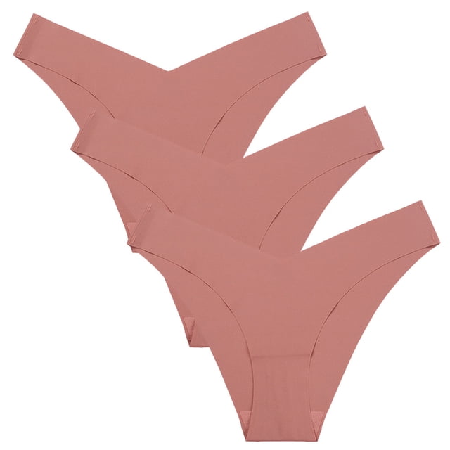 Conjunto de 3 piezas Braguitas de seda helada de algodón sin dejar marcas para mujer Braguitas de mujer con borde en forma de V