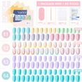 thumbnail image 6 of Vamony 112 Pcs Press on Nails, Short Coffin Fake Nails Tips Kit with Adhesive Tabs, Mani Sticks and Files, 4×28 Count Macaron French False Nails Gift for Girls Women, 6 of 9