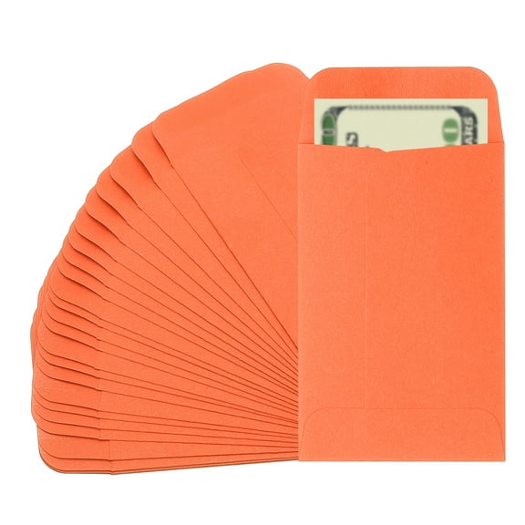 Uxcell Money Envelope, 25 Pcs 3.5" x 2.2" Cash Holder for Checks Coins, Orange