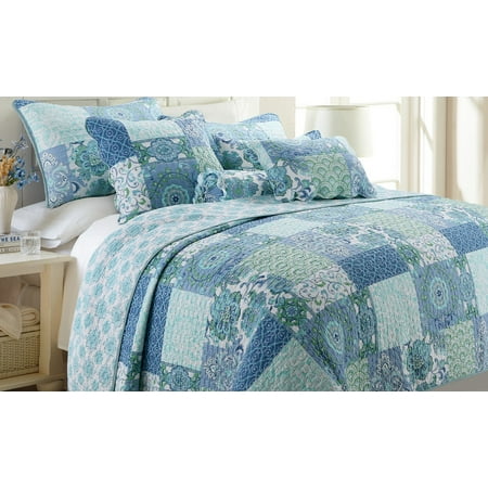 King Size Cotton Quilt Ocean Botanic Garden 100% Hypoallergenic cotton 2 piece quarter Quilt Set Bedroom Quilt Bedding Twin Size Blue ()