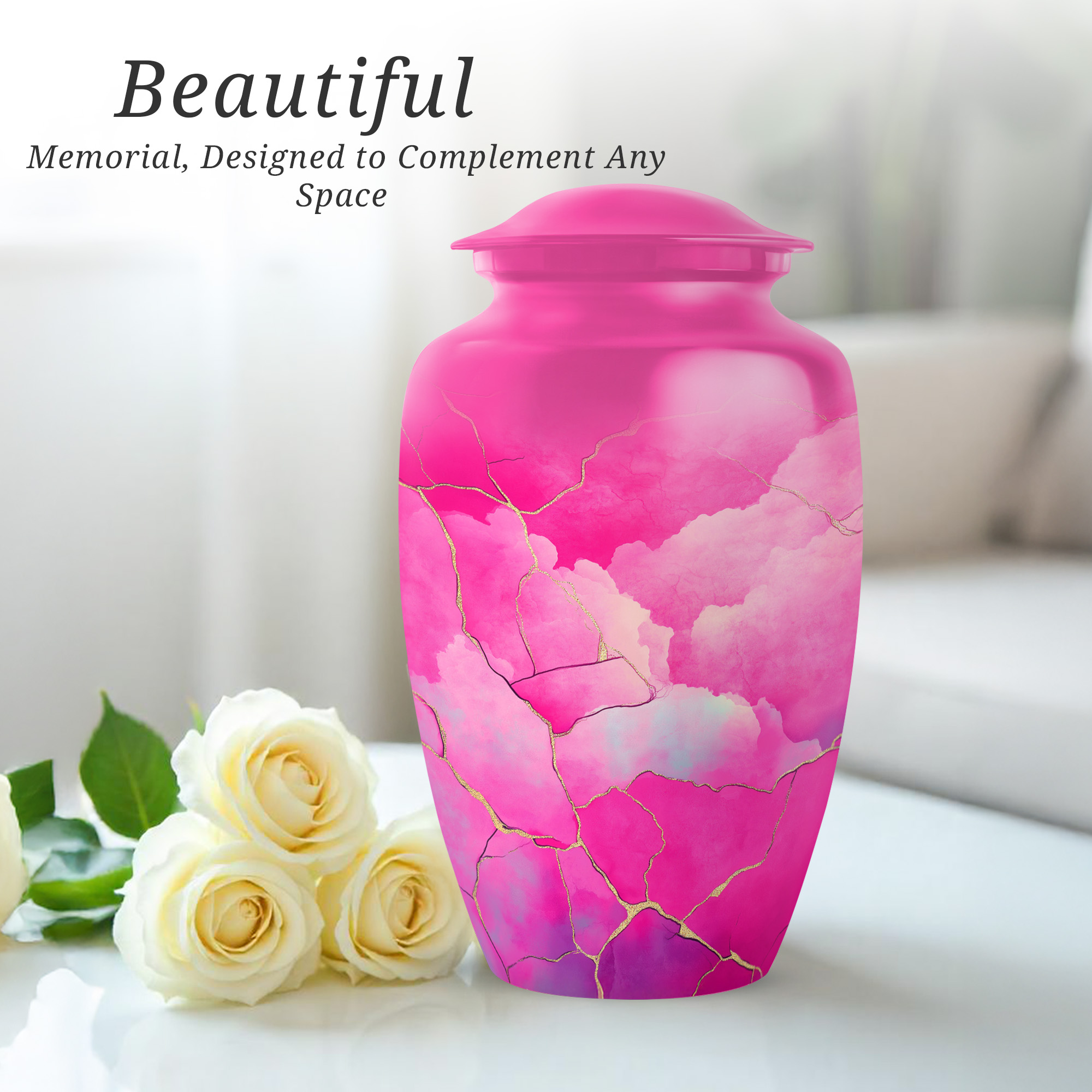 Pink Keepsake Cremation Urn For Human Ashes Adult Men, 1 Large Decorative Urns For Human Ashes Adult Female, Small Urns For Man And Woman Set Of 4, Blue Urn For Female 10&3 Inch