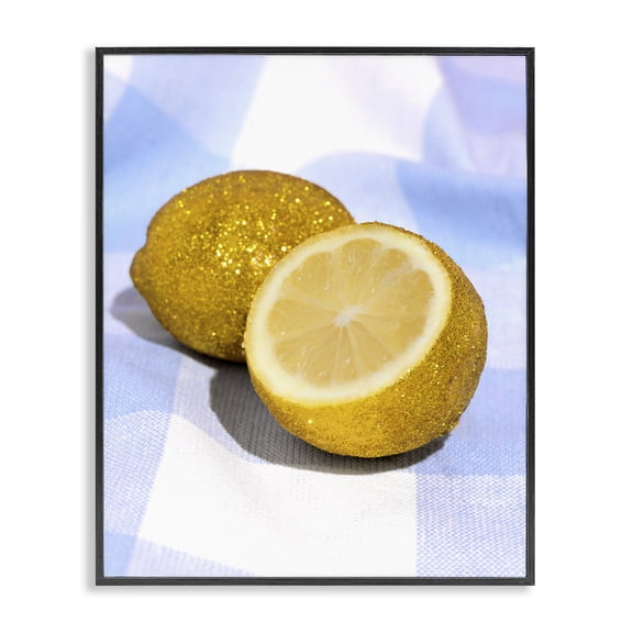Stupell Industries Contemporary Glimmer Lemon on Blue Black Framed Giclee Art, 11 x 14, by LISH Creative