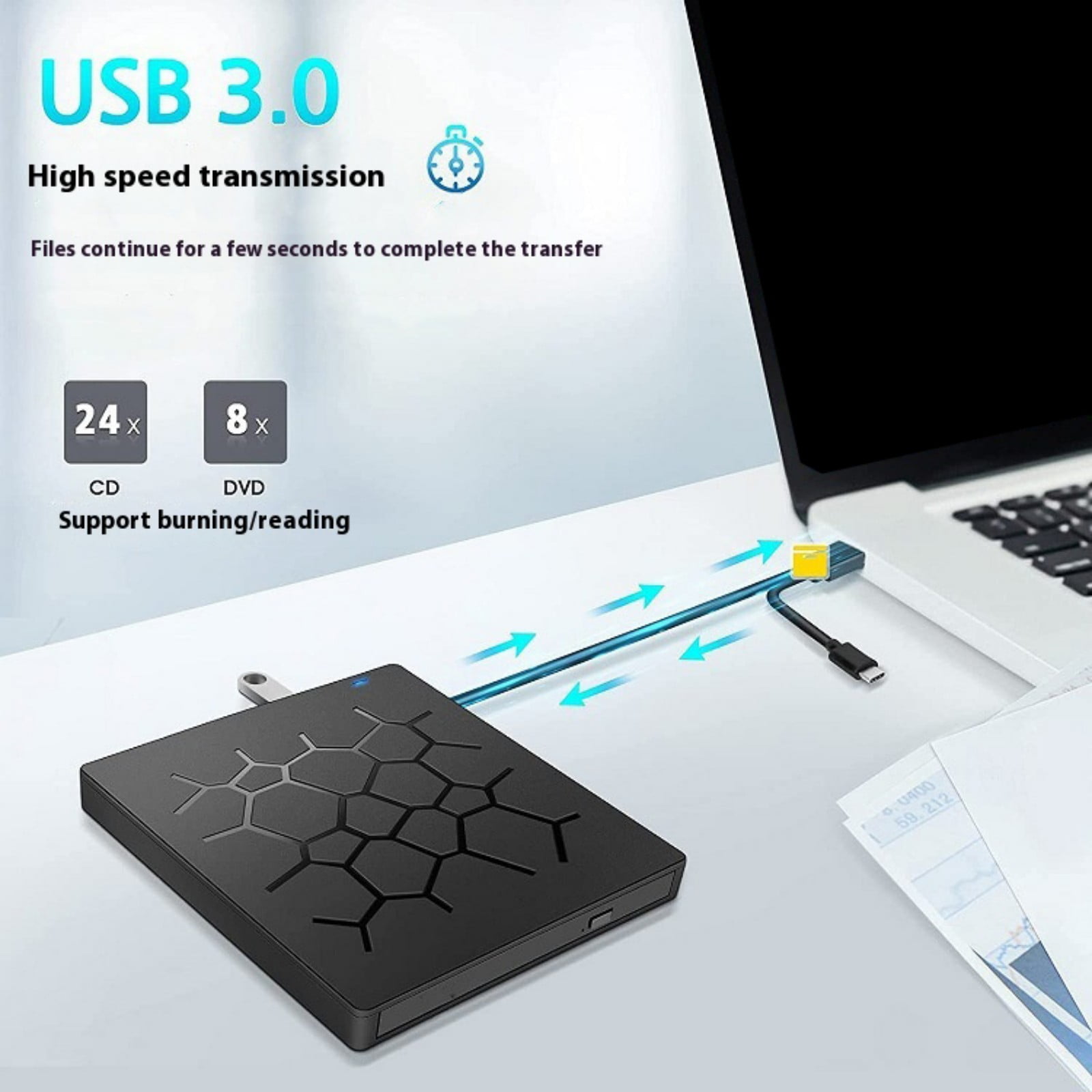 7 Port External Disc Drive USB3.0 Type C Disc Player Burning Compatibles Laptop Desktop Multiple Systems