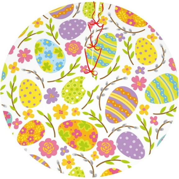 Easter Eggs Colorful Flowers 36 Inch Christmas Tree Skirt Round Winter Snow Suitable for Christmas Xmas Halloween Holiday Party Decor Decoration Occasion