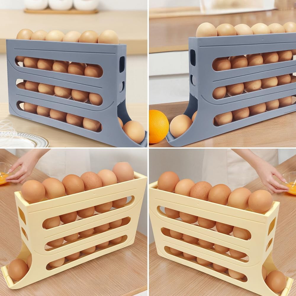 4 Tiers Egg Holder for Fridge, 2024 New Automatic Scrolling Egg Rack Holder 4 Tier Tilted Egg Storage Rack, Large Capacity Eggs Organizer Storage 30 Egg for Fridge, Kitchen (Transparent)