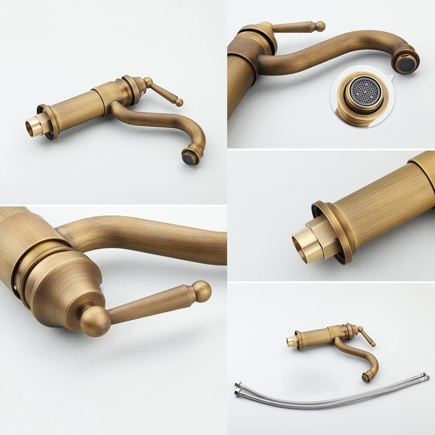 Vintage Sink Faucet Bathroom, 360° Swivel Bathroom Sink Faucet, Antique Brass, Single Handle Bathroom Faucet, Cold/Hot Water Basin Tap High, Gold