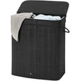 thumbnail image 2 of 100L Laundry Hamper with Lid Bamboo Laundry Basket with Liner Bag Foldable Storage Hamper with Handles Black, 2 of 9