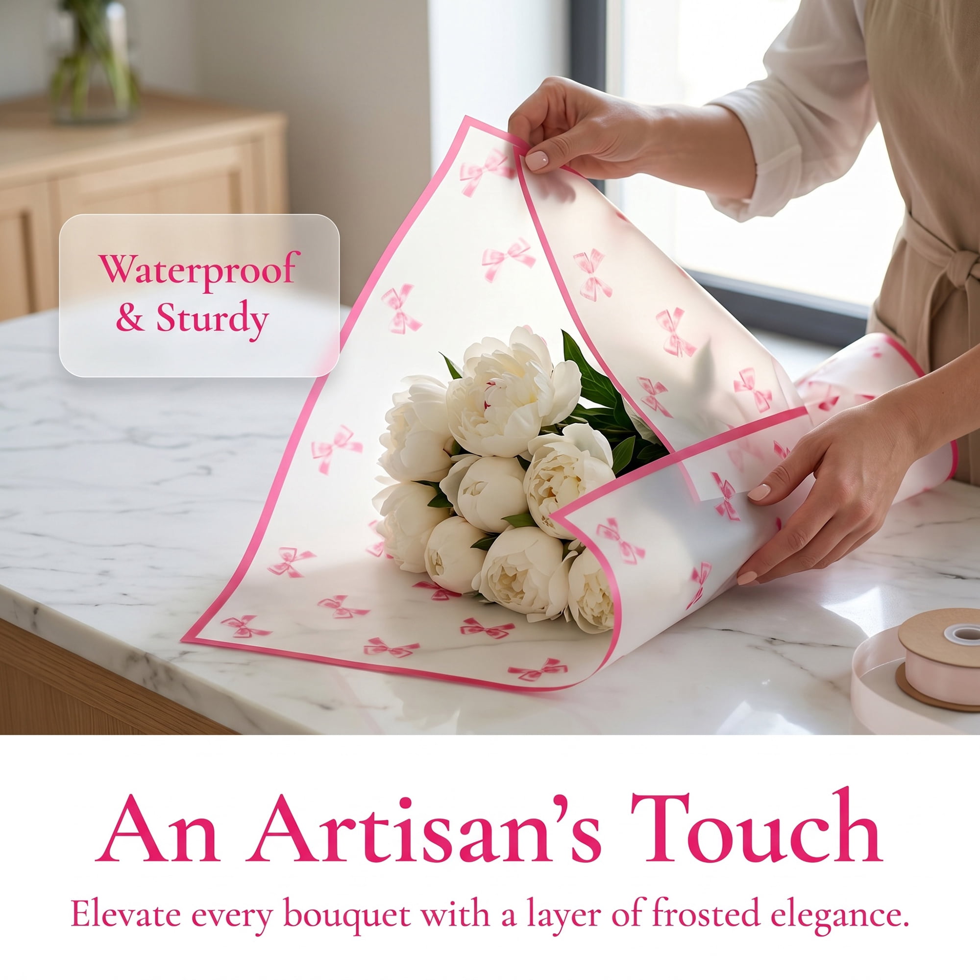 Unique Bargains Waterproof Luxury Matte Gift Wrapping Paper for Bouquets Pink 21.3"x 21.3"