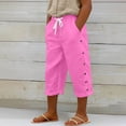 thumbnail image 2 of TGPMGRZ Linen Capri Pants for Girls Kids Fashion 2026 Button Side Elastic Waist Summer Beachwear Hot Pink 3-4 Years, 2 of 6