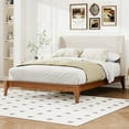 thumbnail image 3 of Queen Size Solid Dry Bamboo Wood 12 Inch Platform Bed with 48" Upholstered High Headboard, Easy Assembly, 3 of 10