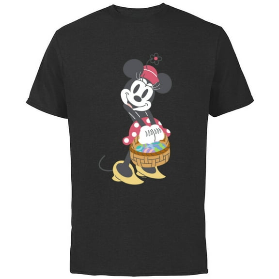 Disney Minnie Mouse Pastel Spring Retro with Easter Basket - Short Sleeve Cotton T-Shirt for Adults - Customized-Black
