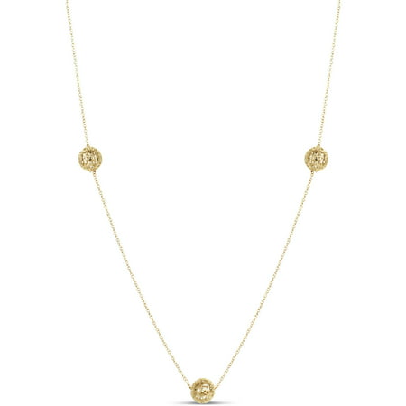 10kt Yellow Gold 3D Print Ball Station Necklace, 17-1/2